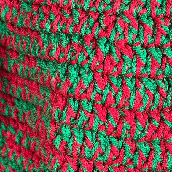 Handcrafted Red Green Crochet Bag Hand Crafted Knit Shoulder Bag Christmas Tote - Picture 11 of 12